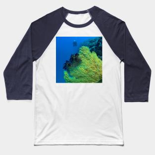 Gorgonian Coral and Scuba Diver Baseball T-Shirt